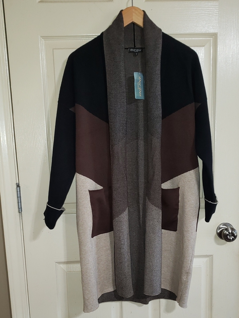 💘🖤💘 DOR DOR COLOR BLOCK CARDIGAN BROWN BLACK TAN SMALL NEW